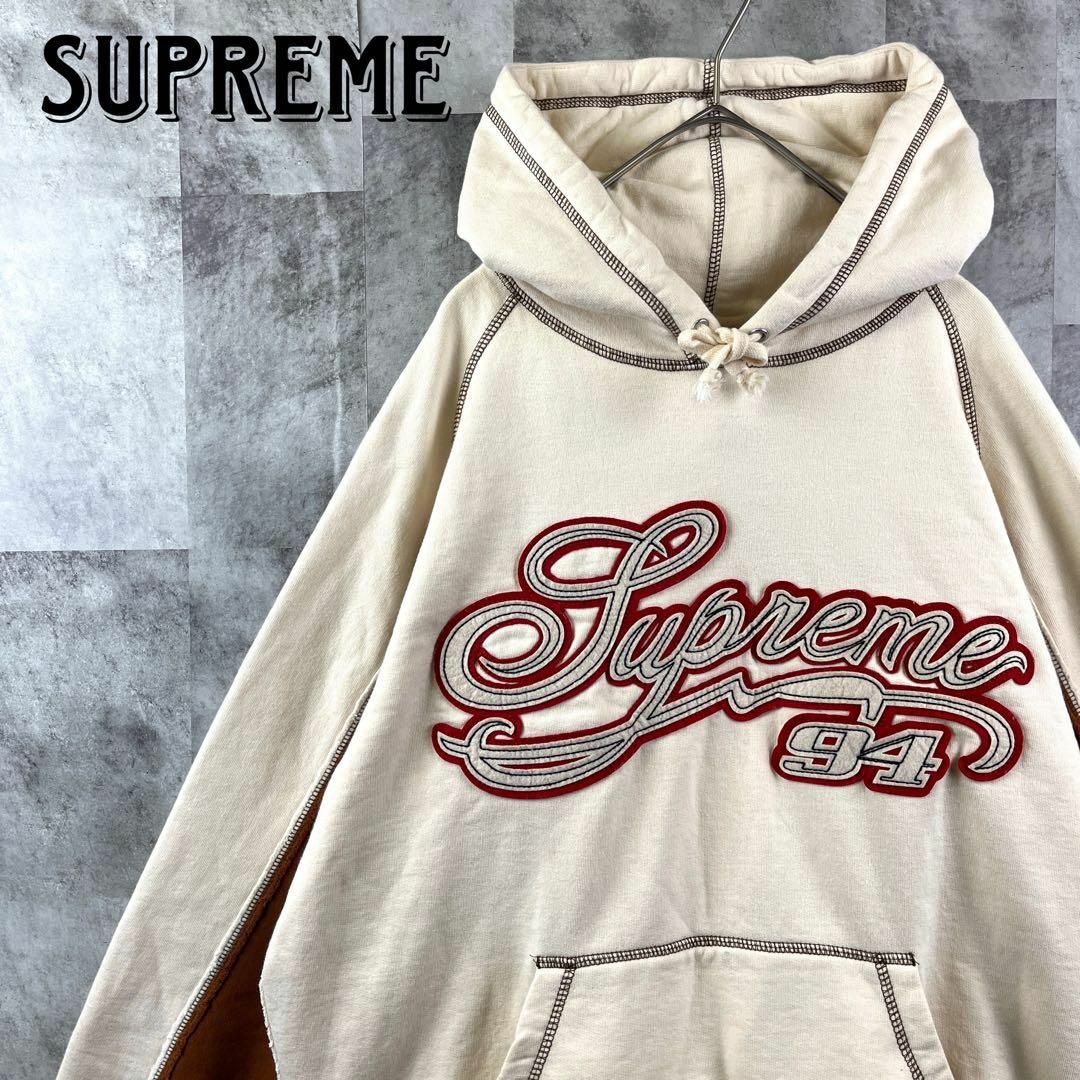 SUPREME シュプリーム パーカー ビッグセンターロゴ ベージュ S | フリマアプリ ラクマ