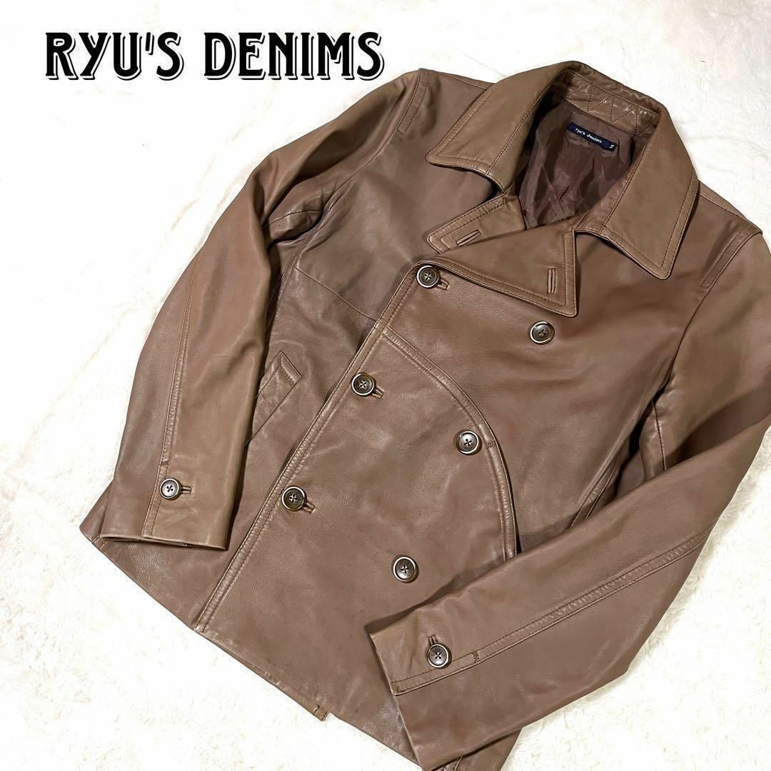 良品 ryu’s denims レザーピーコートジャケット ライトブラウン M | フリマアプリ ラクマ