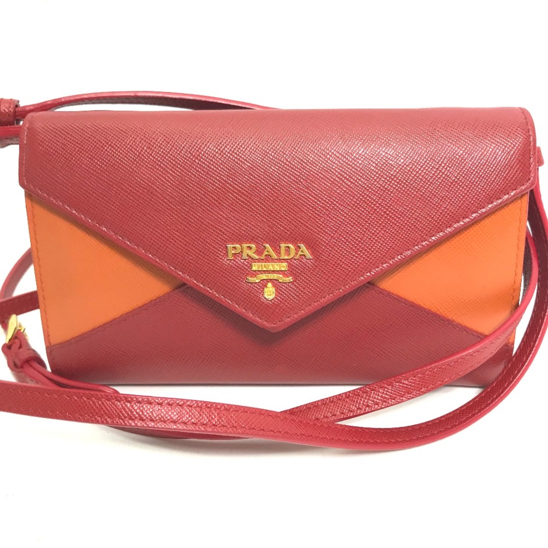 プラダ PRADA ショルダーウォレット 1M1437 バイカラー ショルダーバッグ カバン 斜め掛け 長財布 サフィアーノレザー レッド