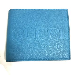 グッチ(Gucci)のグッチ GUCCI ウォレット 658681 ロゴ コンパクトウォレット 2つ折り財布 レザー ブルー 新品同様(財布)