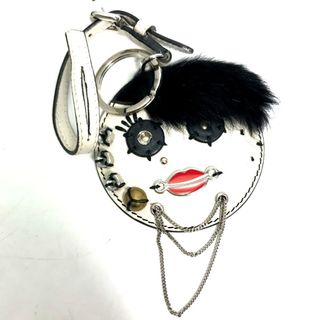 プラダ(PRADA)のプラダ PRADA ミラーガック 鏡 チェーン バッグチャーム キーホルダー レザー ホワイト(キーホルダー)