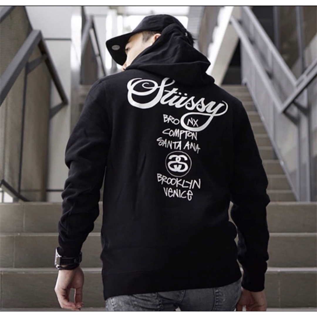 【訳アリ】Stussy ステューシー　パーカー　ワールドツアー　黒　M