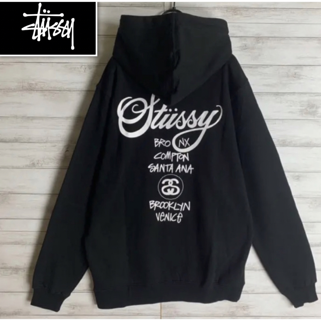 stussy パーカー スウェットパーカー ワールドツアー 黒 ブラック L stussy パーカー スウェットパーカー ワールドツアー 黒 ブラック L