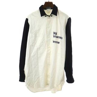 ヨウジヤマモト(Yohji Yamamoto)のYohji Yamamoto POUR HOMME ヨウジヤマモト プールオム 1993AW メルトン切替ロゴプリント裁ち切りシャツ アイボリー ブラック M(シャツ)