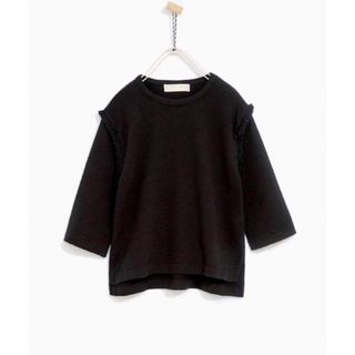 ザラキッズ(ZARA KIDS)のZARAKIDSザラキッズ*フリンジスリーブブラッシュセーター*ブラック*104(Tシャツ/カットソー)