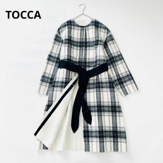 TOCCA - 美品 トッカ ノーカラーロング丈チェックコート ベルト付