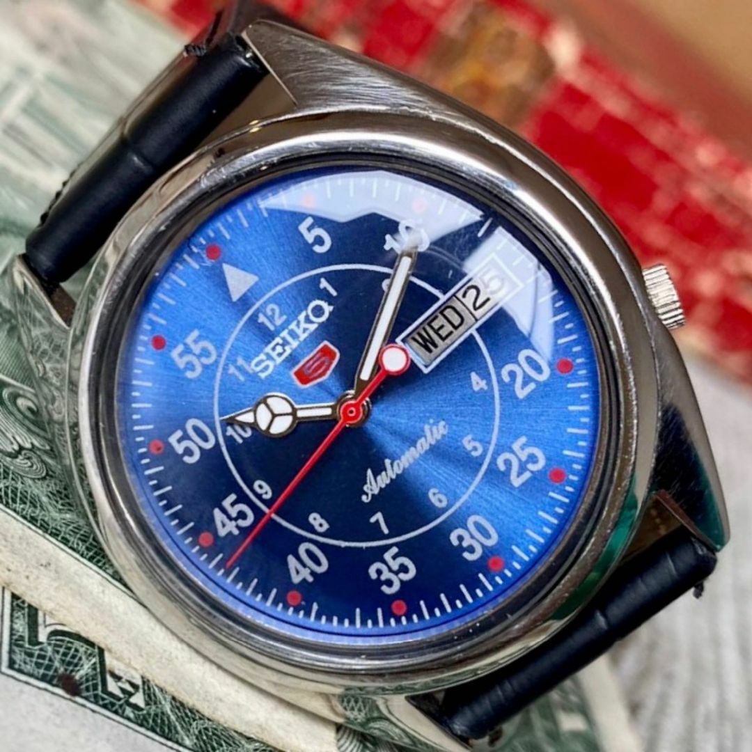 【レトロ可愛い】セイコー5 メンズ腕時計 ブルー 自動巻き ヴィンテージ