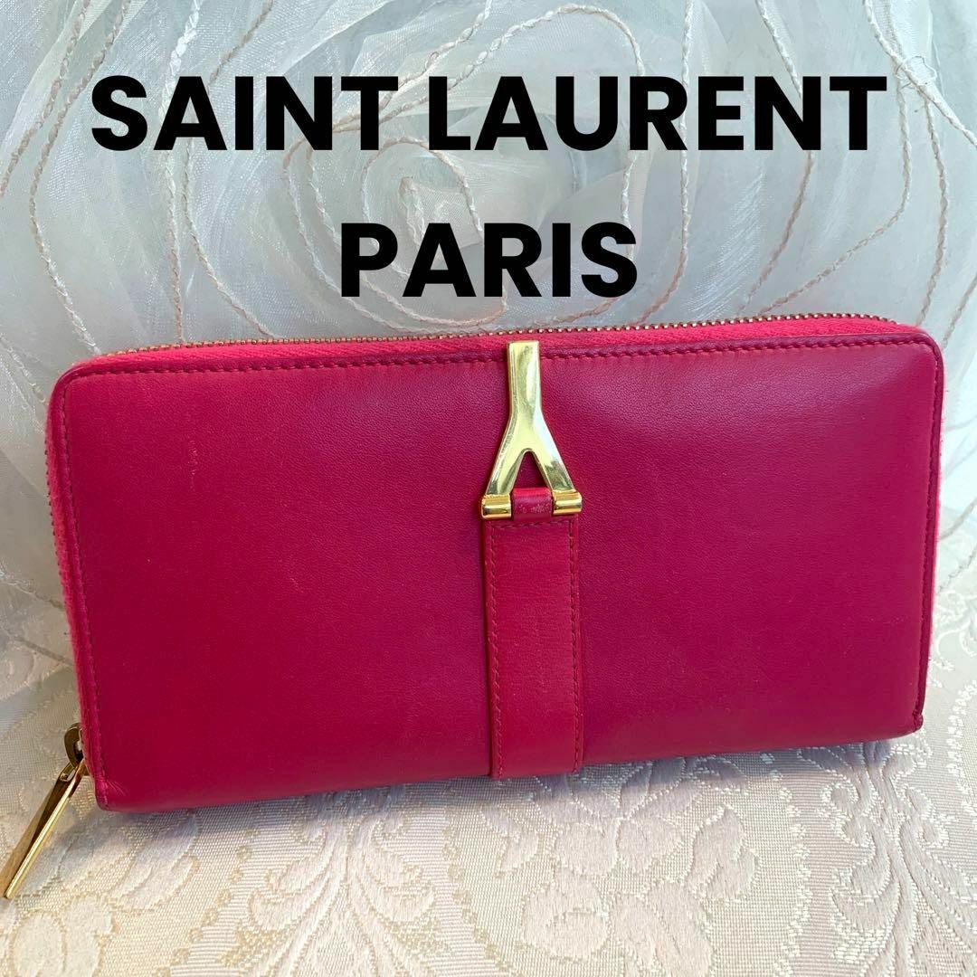 W19xH10xD25cm材質SAINT LAURENT PARIS Yライン ラウンドファスナー長財布