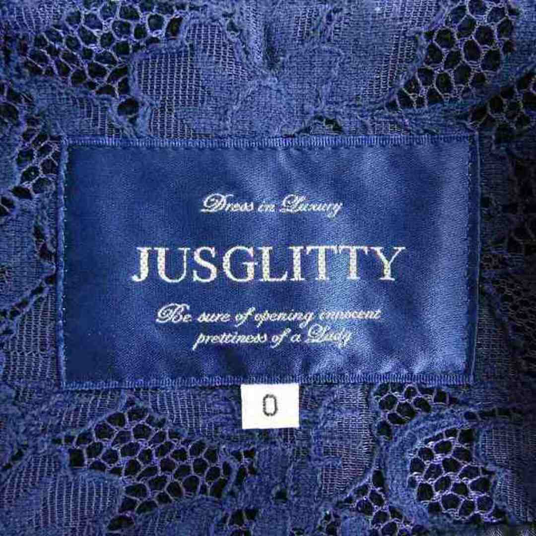 JUSGLITTY(ジャスグリッティー)のジャスグリッティー ツイードノーカラーコート ロング 長袖 ラメ 無地 0 紺 レディースのジャケット/アウター(その他)の商品写真