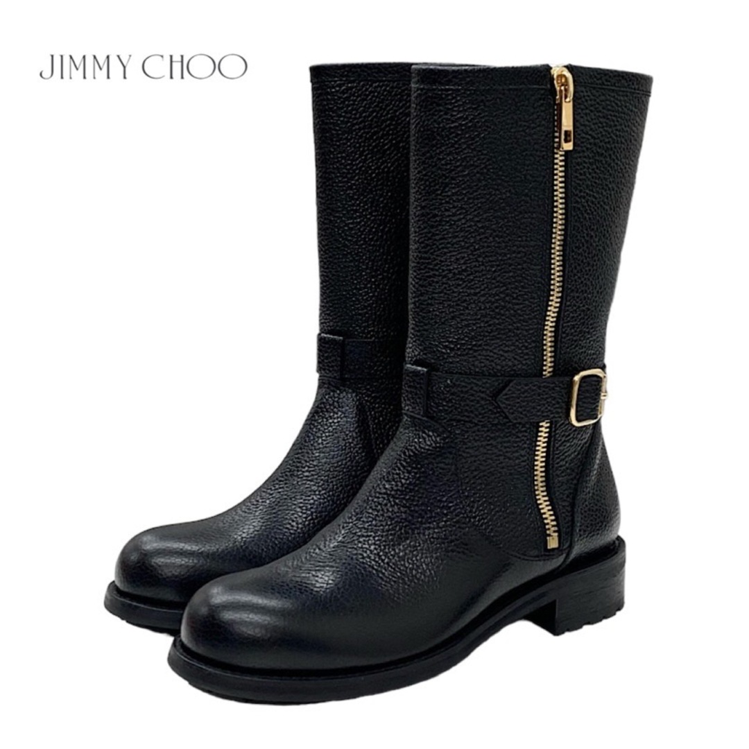 ジミーチュウ JIMMY CHOO ブーツ ショートブーツ 靴 シューズ レザー ブラック 黒 ミドルブーツ ベルトヒール