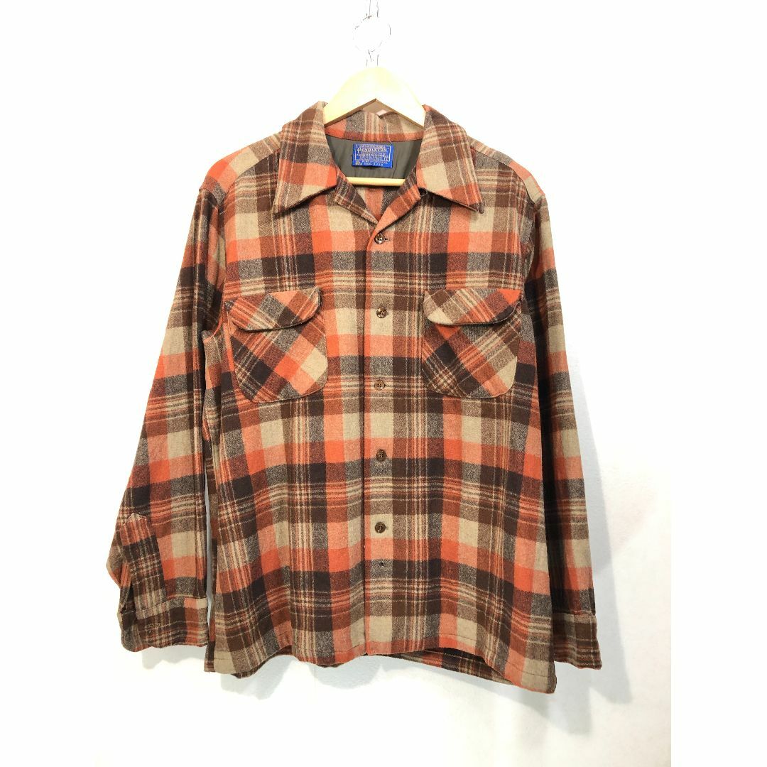 511170● PENDLETON 長袖 ウール オープンカラー チェックトップス