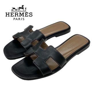 エルメス(Hermes)のエルメス HERMES オラン サンダル 靴 シューズ レザー ブラック 黒 フラットサンダル(サンダル)