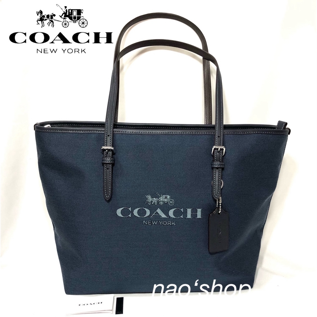 【新品】COACH コーチ ジップ トートバッグ シルバー デニム