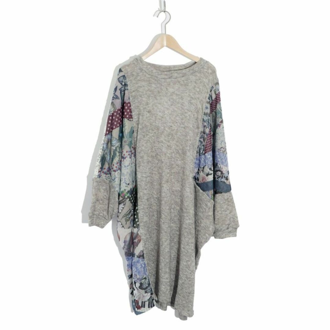 イズスカラー533257花蝶柄シフォン×ニットソー切替ビッグシルエット
