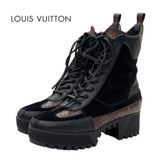 ルイヴィトン(LOUIS VUITTON)のルイヴィトン LOUIS VUITTON ローリエートライン モノグラム ブーツ ショートブーツ 靴 シューズ スエード レザー ブラック ブラウン アンクルブーツ レースアップ(ブーツ)