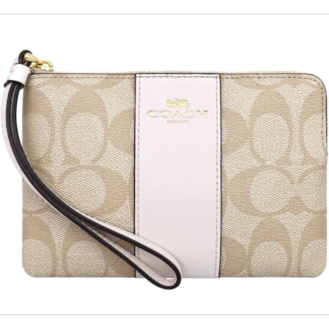 COACH(コーチ)の【新品】COACH コーチ　ポーチ　ベージュ　ホワイト　ジップ　小物入れ レディースのファッション小物(ポーチ)の商品写真