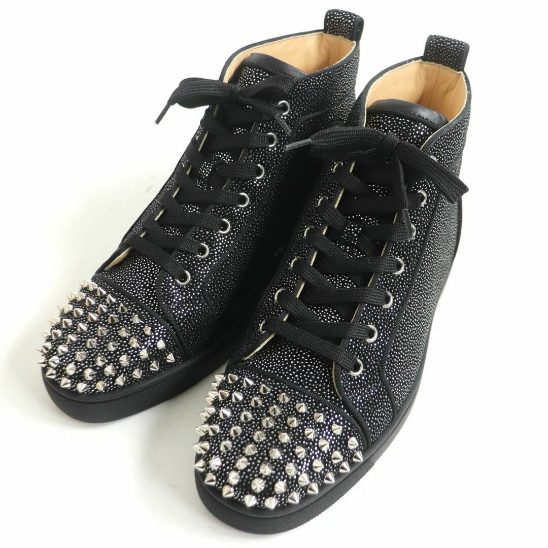 未使用品□クリスチャンルブタン 3191118 LOU SPIKES ORLATO FLAT SUEDE スパイクスタッズ レザー ハイカットスニーカー 黒 41 イタリア製約10cm全高