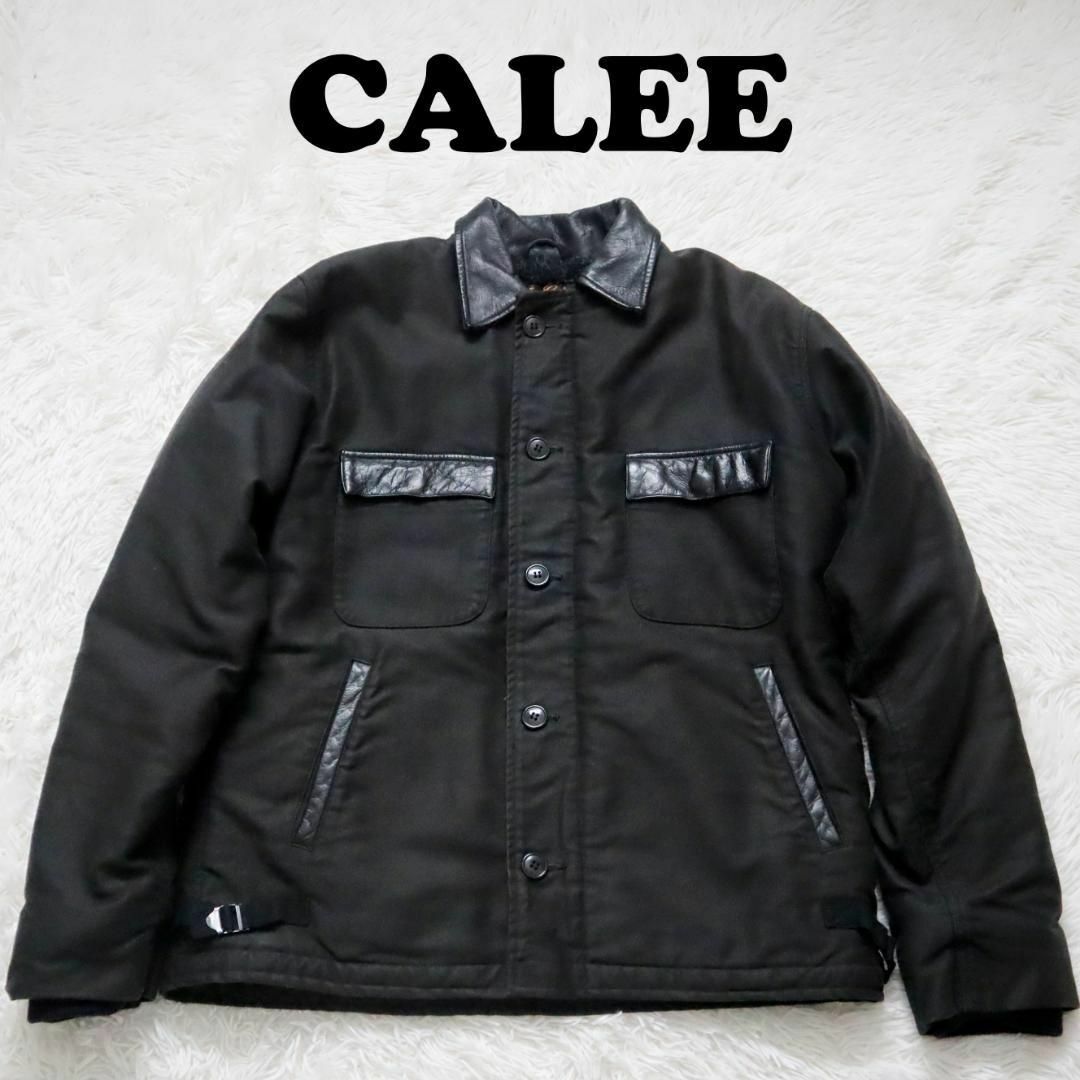 CALEE - CALEE/キャリー デッキジャケット N-1 襟レザー 牛革 ブラック