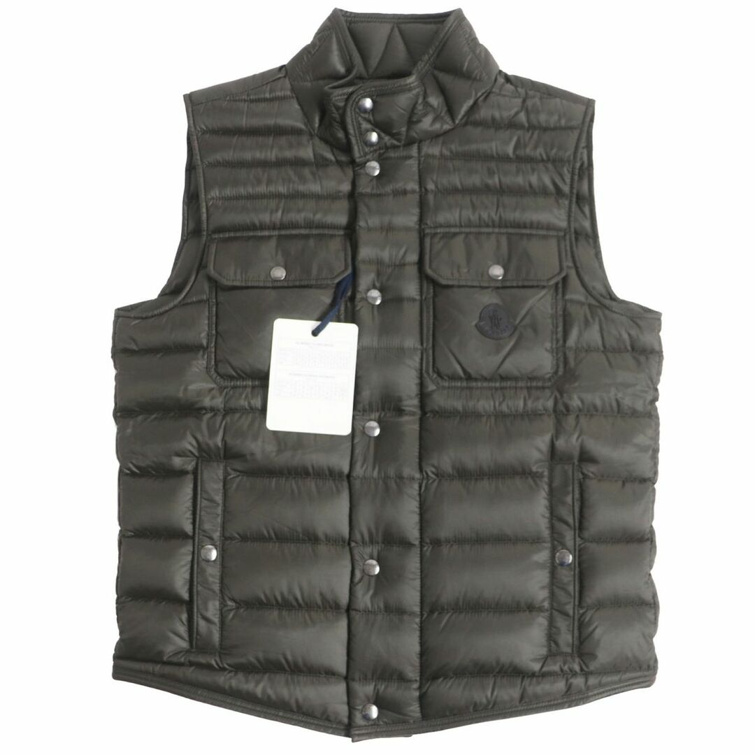 極美品□MONCLER/モンクレール EVER GILET エヴァー ロゴワッペン WZIP スタンドカラー パティング ダウンベスト/ジレ カーキ 2 メンズ