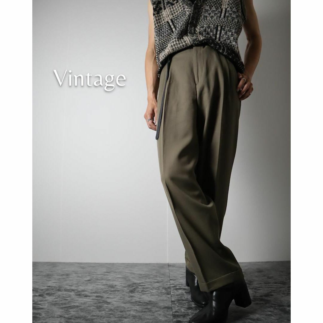 ART VINTAGE(アートヴィンテージ)の【vintage】2タック ワイド スラックス ウール混紡 W34 USA製 メンズのパンツ(スラックス)の商品写真