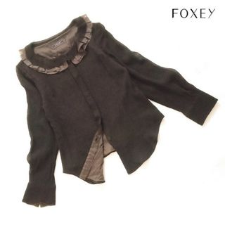 フォクシー(FOXEY)のフォクシー FOXEY■シルク ブラウス 襟フリル ブラウン系(シャツ/ブラウス(長袖/七分))