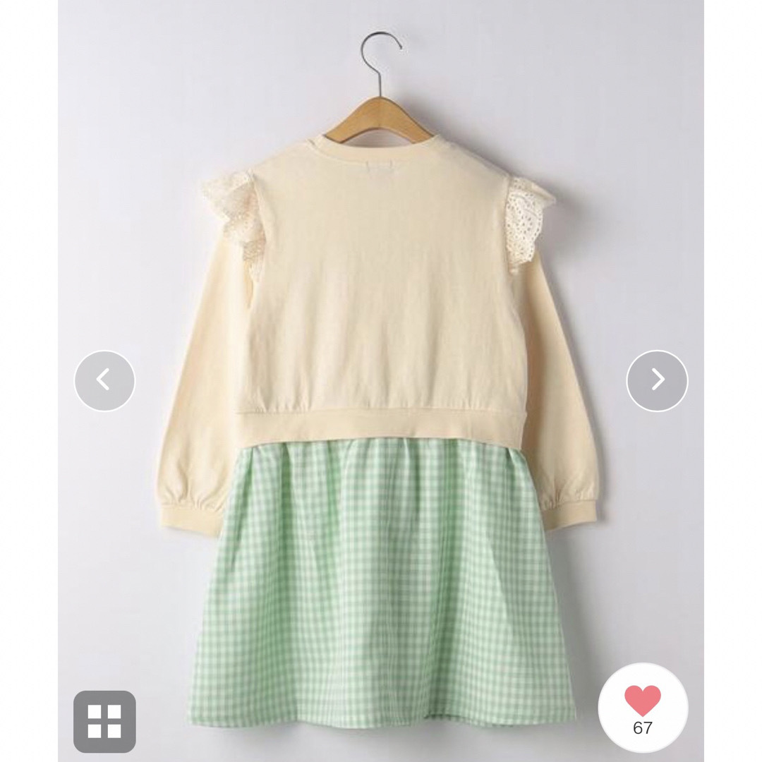 UNITED ARROWS green label relaxing(ユナイテッドアローズグリーンレーベルリラクシング)の美品　TJカレッジプリント✖︎ギンガムレイヤードワンピース　女の子　100 キッズ/ベビー/マタニティのキッズ服女の子用(90cm~)(ワンピース)の商品写真