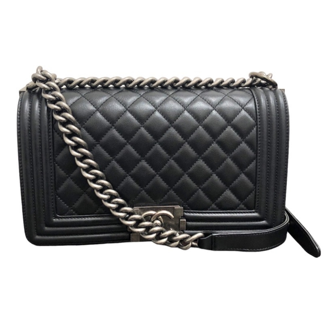 シャネル CHANEL ボーイシャネル25 A67086 ブラック シルバー金具 カーフ レディース ショルダーバッグオープンポケットx1開閉式