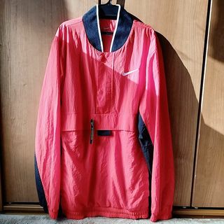 US NIKE 珍色 ナイロン パンツ シワ加工 深緑 裏地なし M