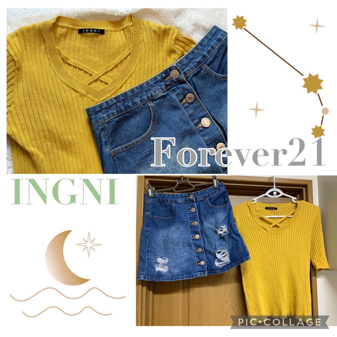 FOREVER 21(フォーエバートゥエンティーワン)のイング　Forever21 コーデ　デニムスカート　秋トップス　 レディースのレディース その他(セット/コーデ)の商品写真