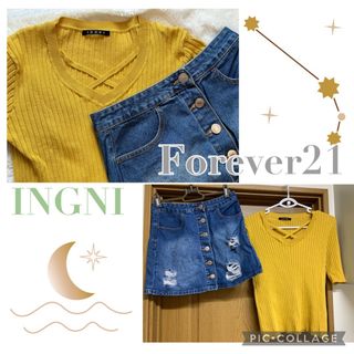 フォーエバートゥエンティーワン(FOREVER 21)のイング　Forever21 コーデ　デニムスカート　秋トップス　(セット/コーデ)