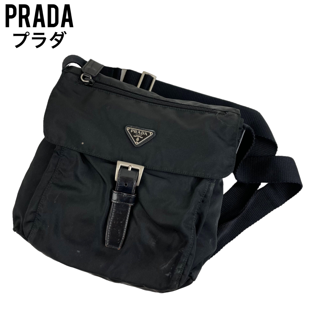 ✨良品　PRADA プラダ　ショルダーバッグ　メッセンジャー　ブラック　斜め掛け