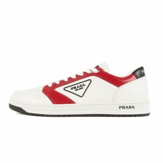 プラダ(PRADA)のPRADA プラダ サイズ:9 1/2 22SS ニューアベニュー レザー ロートップ スニーカー New Avenue Leather Low Top Sneaker 2EE363 ローカット トライアングルロゴ ホワイト レッド イタリア製 シューズ 靴【メンズ】【中古】【新品同様】(スニーカー)