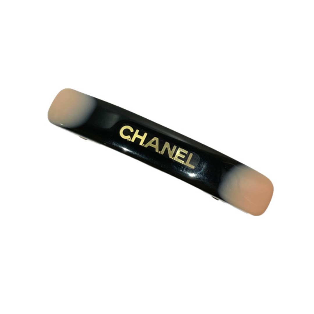 CHANEL ヴィンテージシャネル バレッタ ブラック×ホワイト ロゴ