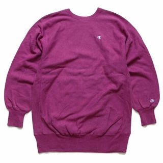 チャンピオン(Champion)の90s USA製 Championチャンピオン ワンポイント リバースウィーブ スウェット 赤紫 XXL★117 特大 ビンテージ ロゴ刺繍 オーバーサイズ(スウェット)