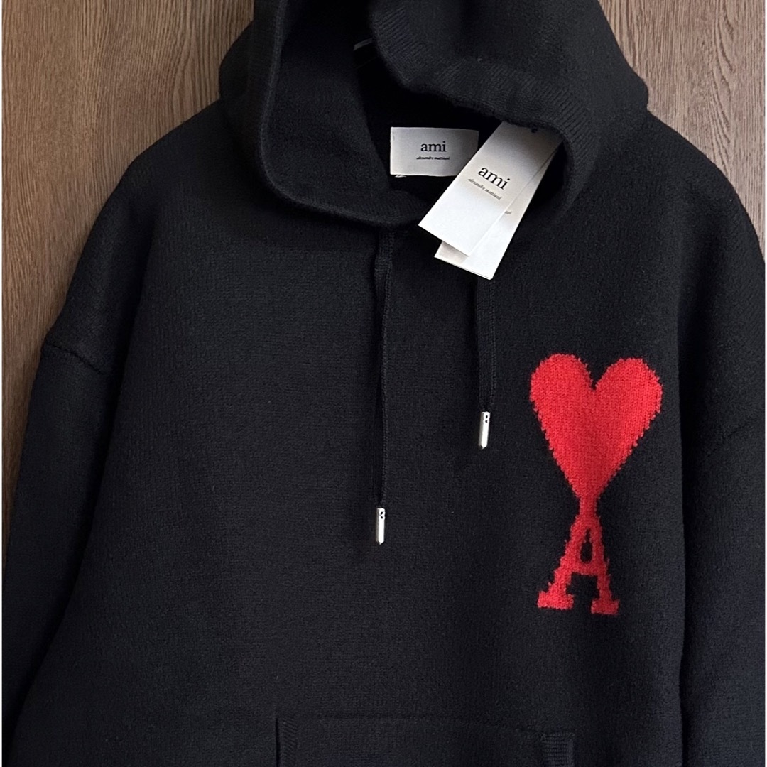 黒XL新品 AMI Paris アミ グラフィック ニット パーカー セーター