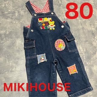 ミキハウス(mikihouse)のミキハウス オーバーオール 80サイズ デニム ロゴ 秋冬(ロンパース)