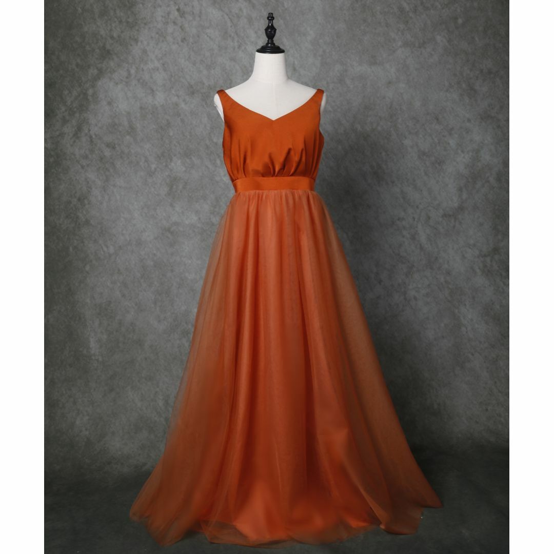ウェディングドレス高品質！オレンジ カラードレス ファスナー Vネックワンピース 拳式 花嫁