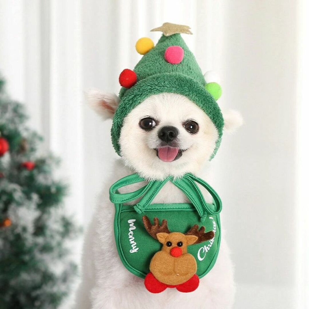 送料込 クリスマス コスプレ 帽子 スタイ セット クリスマスパーティー 犬 猫 その他のペット用品(犬)の商品写真