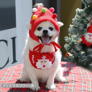 送料込 クリスマス コスプレ 帽子 スタイ セット クリスマスパーティー 犬 猫(犬)