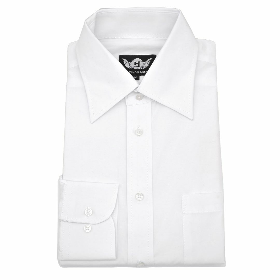 HAVILAH MODE ワイシャツ 長袖 形態安定 しっかり生地 メンズ ビジスノーホワイト衿タイプ