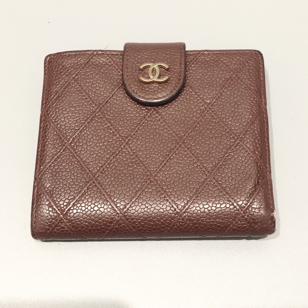 希少 CHANEL シャネル キャビアスキン ビコローレ Wホック 折り財布