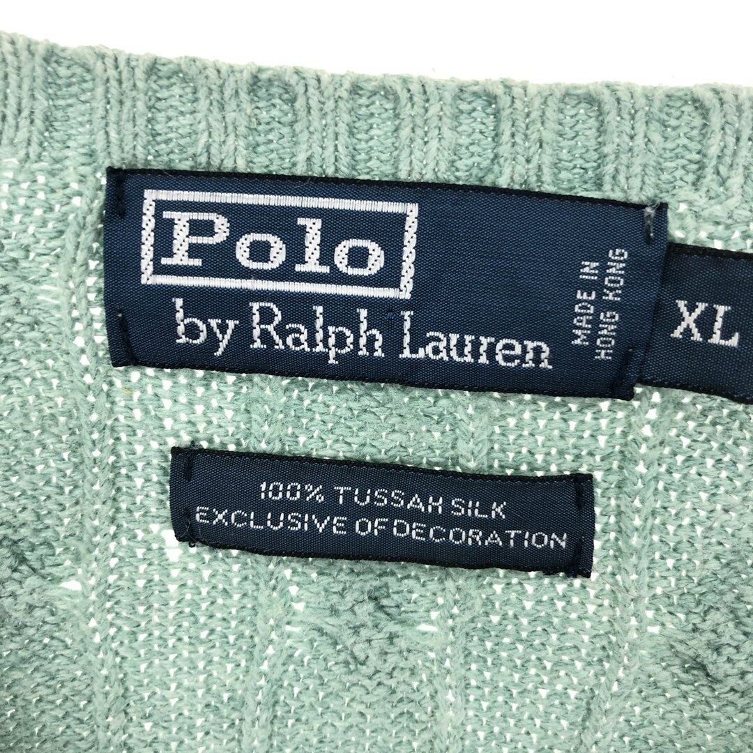 Ralph Lauren(ラルフローレン)の古着 ラルフローレン Ralph Lauren POLO by Ralph Lauren ケーブル編み Vネック シルクニットセーター メンズXL /eaa344348 メンズのトップス(ニット/セーター)の商品写真