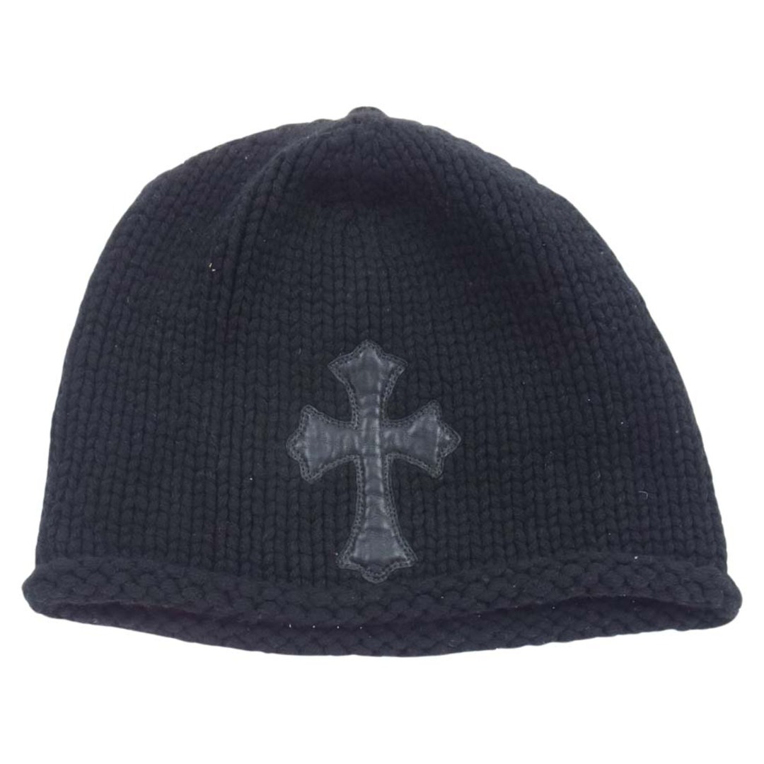 CHROME HEARTS クロムハーツ（原本無） 帽子 BEANIE CASH レザー クロスパッチ カシミヤ クロスボール ビーニー ニット帽 ブラック系