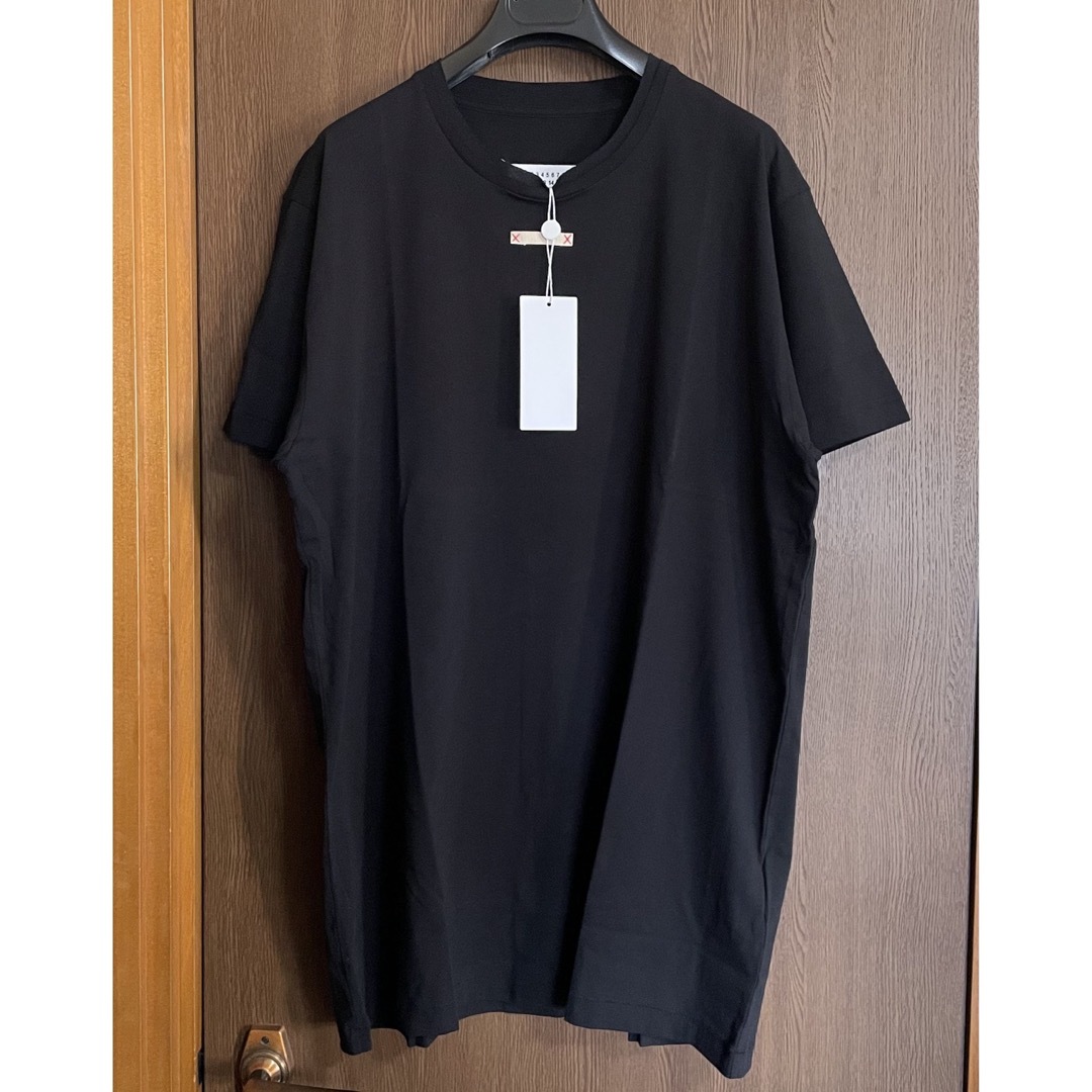 L新品 メゾン マルジェラ メンズ パッチディテール ロング Tシャツ ブラックTシャツ/カットソー(半袖/袖なし)