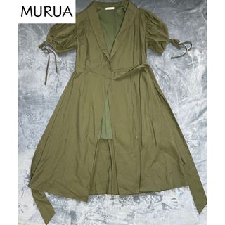 ムルーア(MURUA)のMURUA ムルーア カシュクールロングワンピース ベルト付き カーキ(ロングワンピース/マキシワンピース)