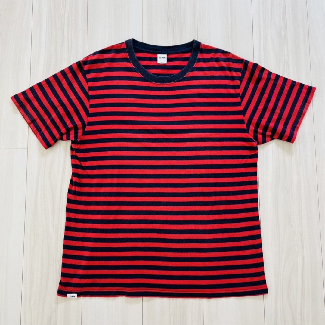 EDWIN(エドウィン)のEDWIN　半袖ボーダーTシャツ　Lサイズ　レッド　ネイビー レディースのトップス(Tシャツ(半袖/袖なし))の商品写真