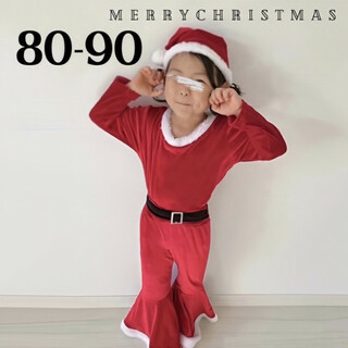 子供服 クリスマス フレアセットアップ 赤 80-90 コスプレ 可愛い 派手(ワンピース)