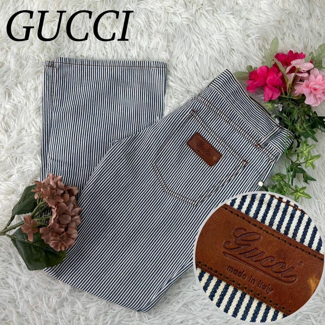 Gucci - グッチ レディース デニムパンツ 長ズボン 牛革 金具ロゴ入り