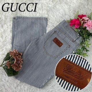 グッチ(Gucci)のグッチ レディース デニムパンツ 長ズボン 牛革 金具ロゴ入り ストライプ M(デニム/ジーンズ)