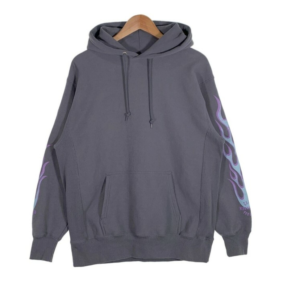 HIDE AND SEEK ハイドアンドシーク Flame Hooded Sweat Shirts フレイムプリント スウェットパーカー ブルー HC-090622 Size L